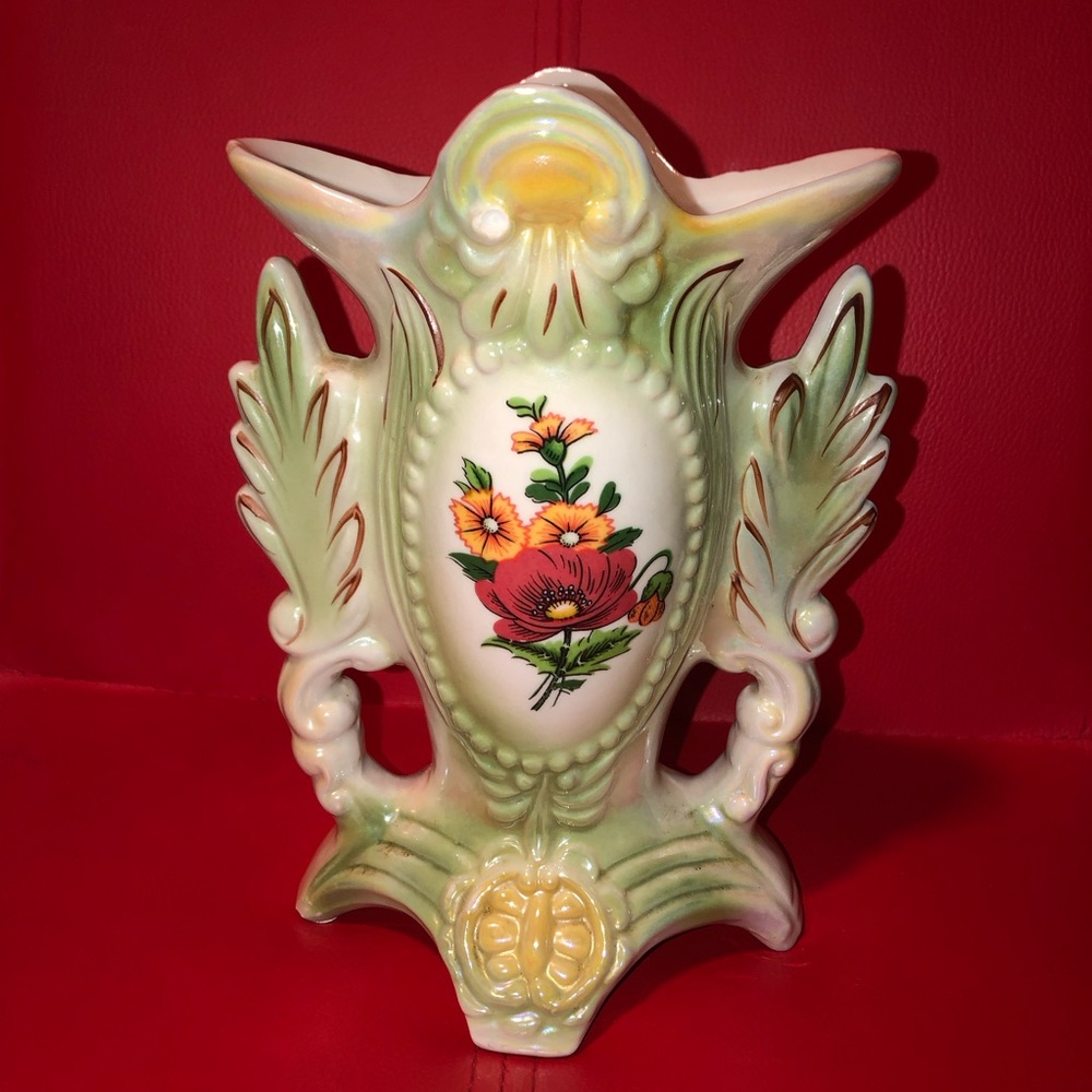 VINTAGE Poppy Lusterware Vase Victorian 1940’s Made‎ in BRAZIL # 1749